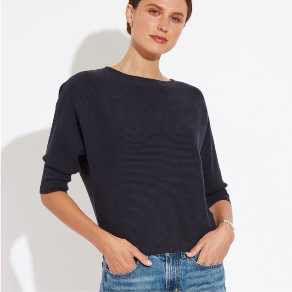 R Label The Reset Sweater Ribbed Pullover Dolman Sleeve in Midnight Size XS